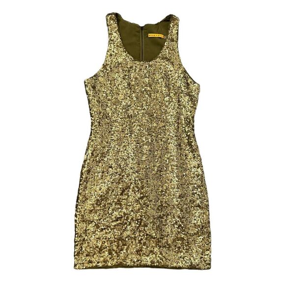 Alice & Olivia Gold Olive Sequin Silk Sparkly Mini Tank Party Dress Sleeveless 2 - Picture 2 of 16